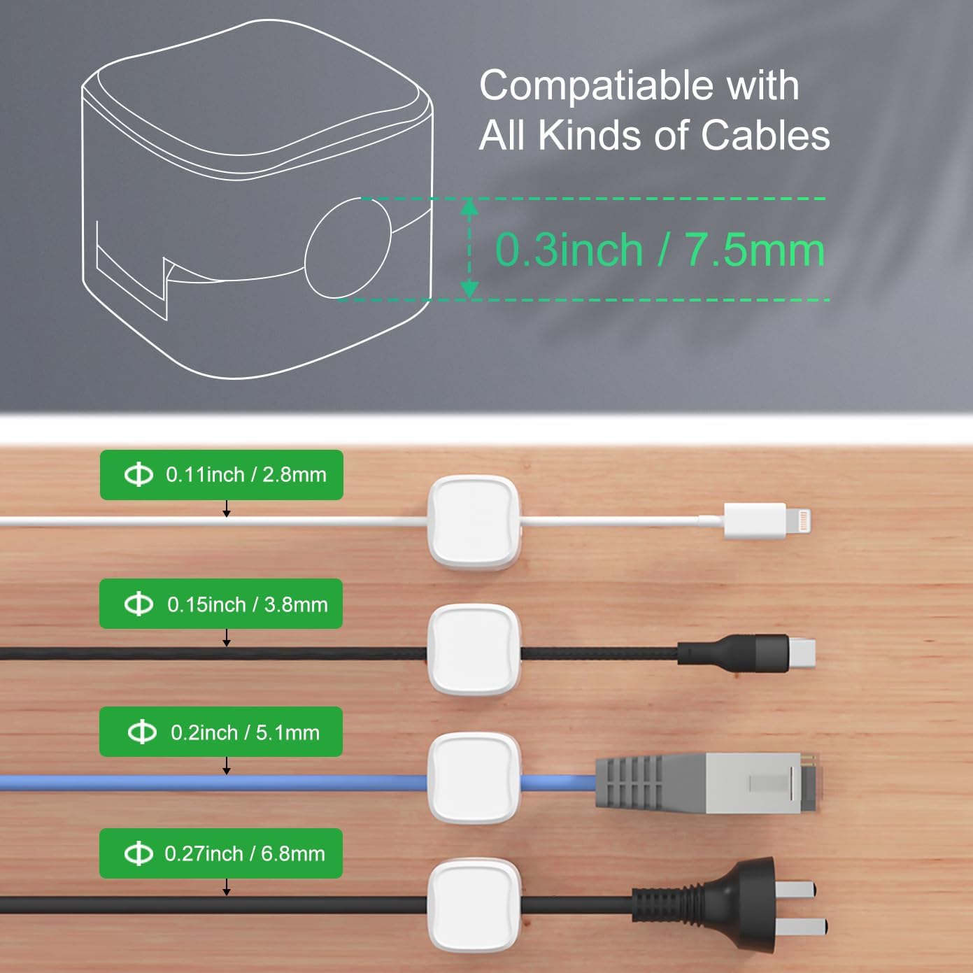 6 Pack Magnetic Cable Clip Organizer for Car, Office, and Home
